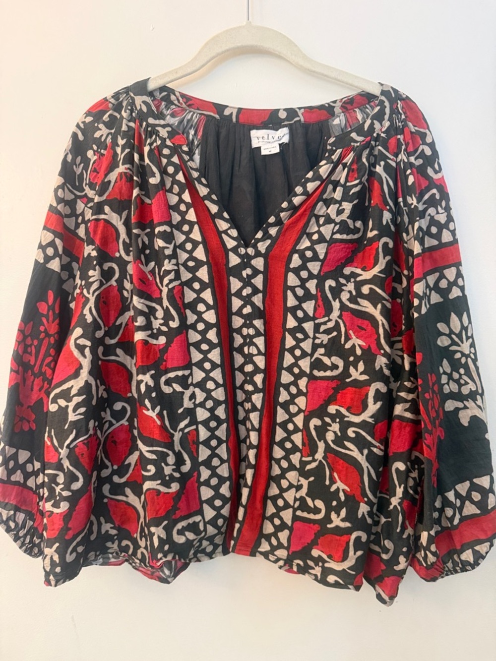 Velvet by Graham & Spencer Black, Red & Cream Bohemian V-Neck Tunic